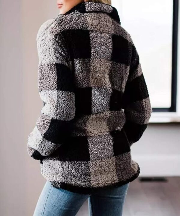 ZESICA Women's Plaid Long Sleeve Zipper Sherpa Fleece Sweatshirt Pullover Jacket Coat with Pockets - Image 2