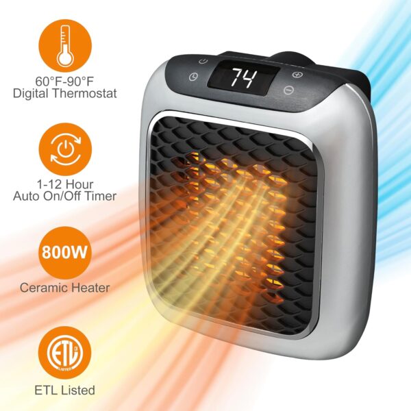Ontel Handy Heater Turbo Heat 800W Wall Outlet Small Space Heater with Adjustable - Image 2