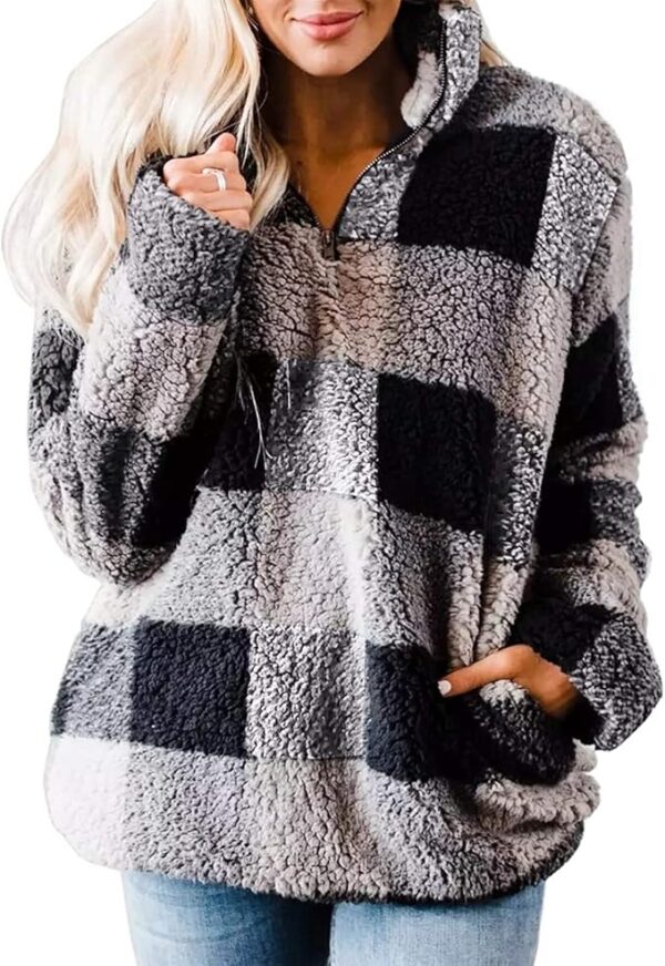 ZESICA Women's Plaid Long Sleeve Zipper Sherpa Fleece Sweatshirt Pullover Jacket Coat with Pockets