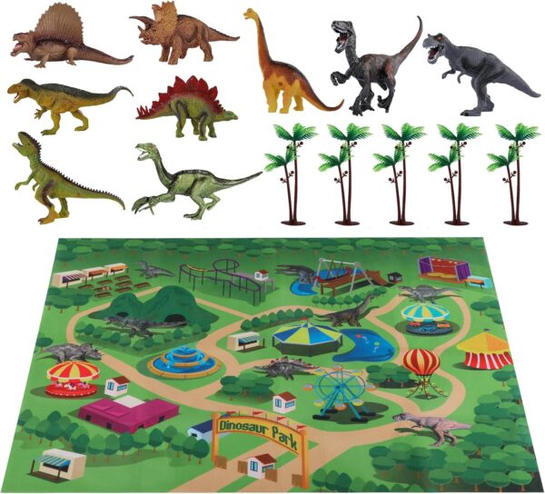 Dinosaur Toys for Kids 3-5, Jurassic Dinosaurs Figures with Play Mat and Trees