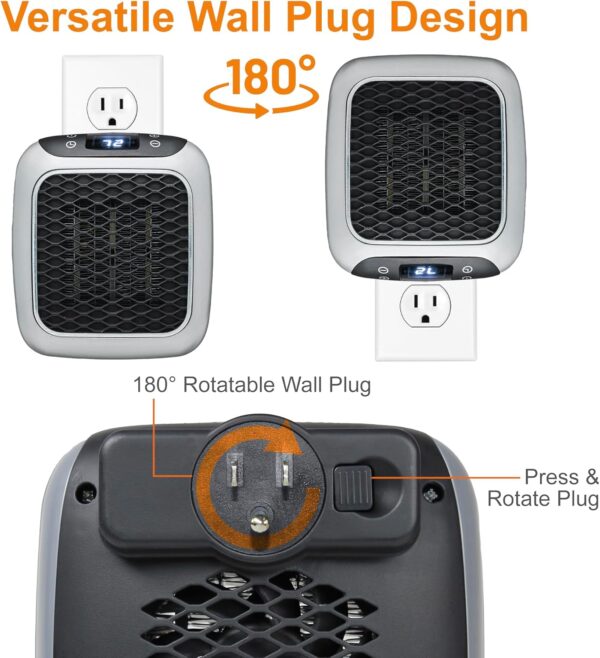 Ontel Handy Heater Turbo Heat 800W Wall Outlet Small Space Heater with Adjustable - Image 4