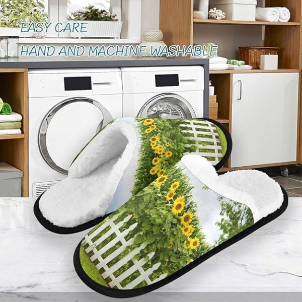 visesunny Sunflowers Cozy Fuzzy Mens Womens Memory Foam House Slippers - Image 3
