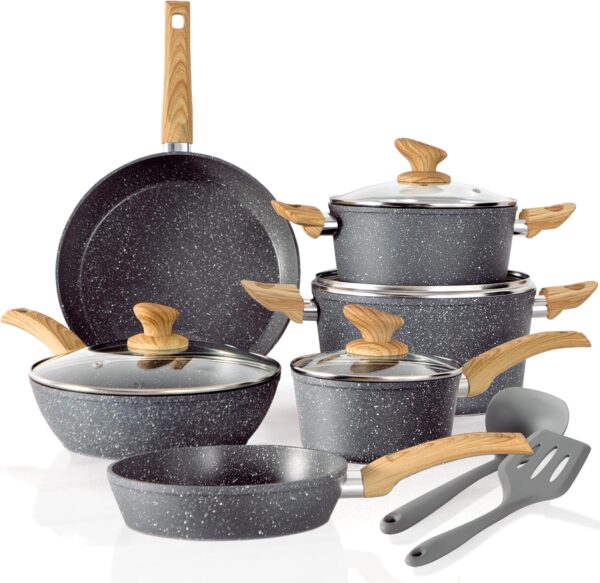 12 Piece Gray Cooking Pan Set